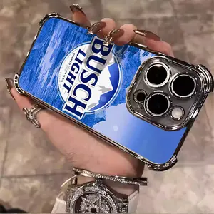 BUSCH LIGHT Beer Lover Luxury Unique Trendy Pattern Aesthetics Electroplated TPU Casing For iphone 16 15 14 13 12 11 X XS PRO PLUS MAX Four Corners Anti-Fall Soft Silicone Gift Shockproof Protection Anti-Drop Protective Protector Phone Cases Shell Cover