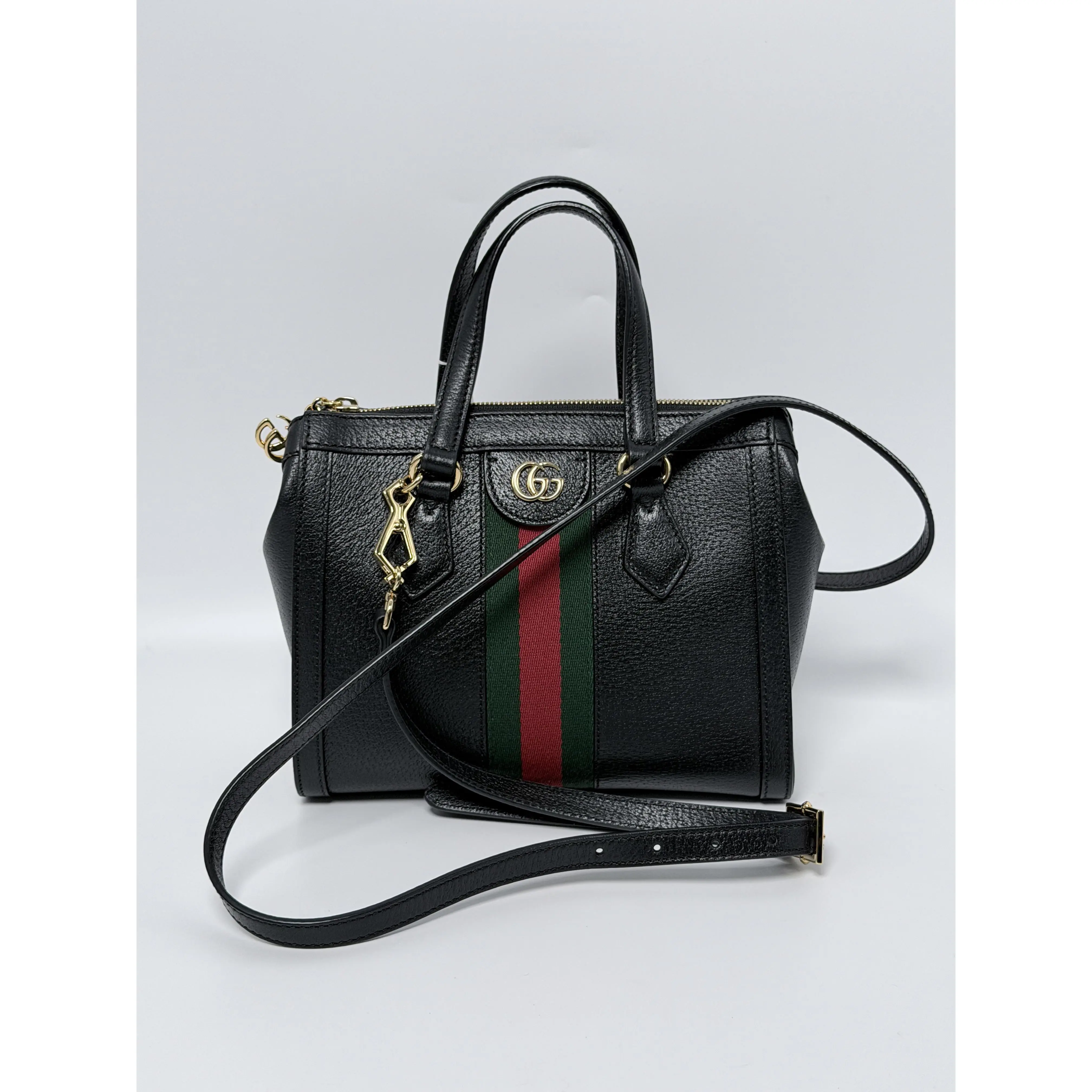Pre-owned GUCCI Leather Shoulder Bags Black Small Ophidia Top Handle Handbag Tote Bag JE020GG