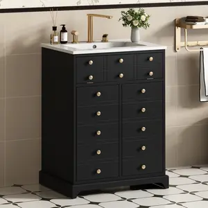 24" Bathroom Vanity with a Drawer & Two Soft-Closing Doors, Painted Modern Bathroom Storage Cabinet with Ceramic Sink, Stylish Single Sink Cabinet for Small Spaces