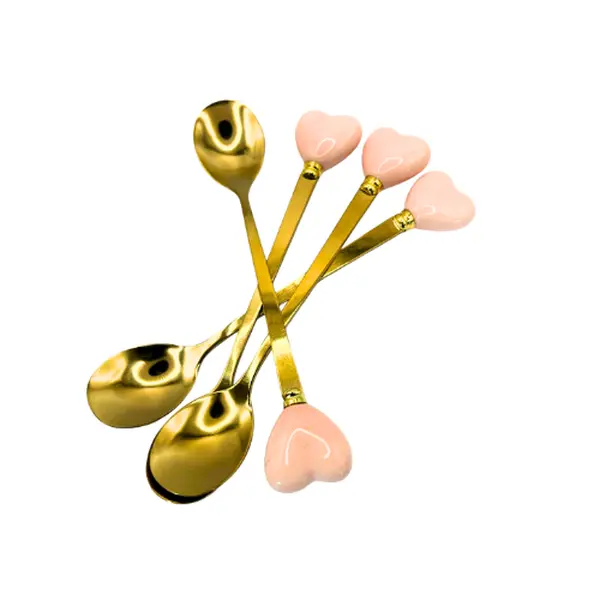 Elegant Gold Dessert Spoon Set - 4-Piece Heart Handle Tea and Coffee Spoons