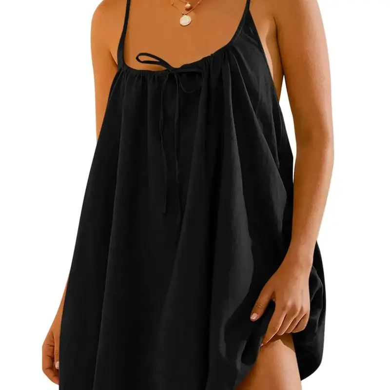 Women's Solid Backless Pocket Cami Dress, Dresses with Pockets, Casual Sleeveless Spaghetti Strap Dress for Summer, Beach Holiday, Elegant Backless Dress