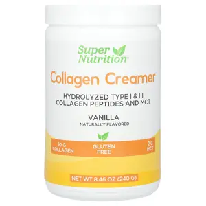 Super Nutrition Collagen Creamer with Hydrolyzed 1 & 3, Calcium, Protein, and Iron, Vanilla, 8.46 oz (240 g)