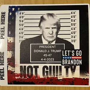 Donald Trump Not Guilty 4.75 inch by 4.75 inch fjb sticker. Good quality
