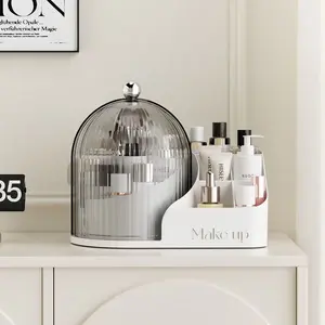 High-Value Makeup Storage Box Transparent Rotating Brush Set Dustproof Compartment Lipstick Eyebrow Pen Desktop Organizer Cosmetic Storage Box