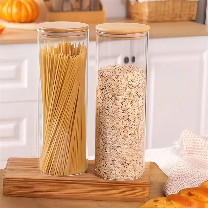 2PCS Glass Storage Jars with Labels | Multipurpose Reusable Containers for Coffee Beans, Cookies, Candy, Flour & Kitchen Organization