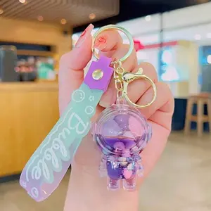 Astronaut Bubble Beads Into The Oil Quicksand Bottle Transparent Crystal Small Pendant Cute Bag Schoolbag Exquisite Cartoon Astronaut Car Key Chain Belt Creative Birthday Holiday Gift