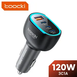 Toocki 120W 4 In 1 USB C Car Charger 3C1A Super Fast Charging USB QC4.0 Quick Charge PD 90W Fast USB Type C Car Phone Charger Universal for Varied Vehicles With Light For iPhone 17 16 Pro MacBook Samsung ﻿