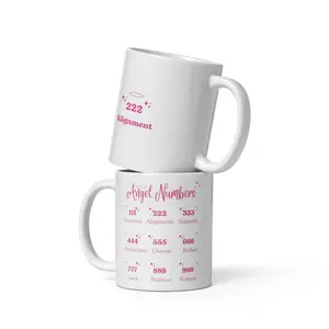 White glossy Angel Number Mug | Spiritual Coffee Mug | Numerology Mug | Positive Vibes Cup | Angel Number 222 Design | Manifestation