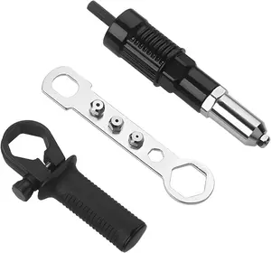 Rivet Gun Adapter, Pop Riveting Nut Tool Drill Attachment, Power Drill Tool Kit Cordless Rivet Gun with Handle Grip & 4 Rivet Head, Universal Fit