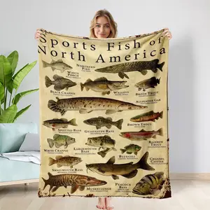Fishing Blanket - Unique Fisherman Gift for North America Fishing Enthusiasts, Funny Blanket for Bass Fishing, Sports Fish of North America