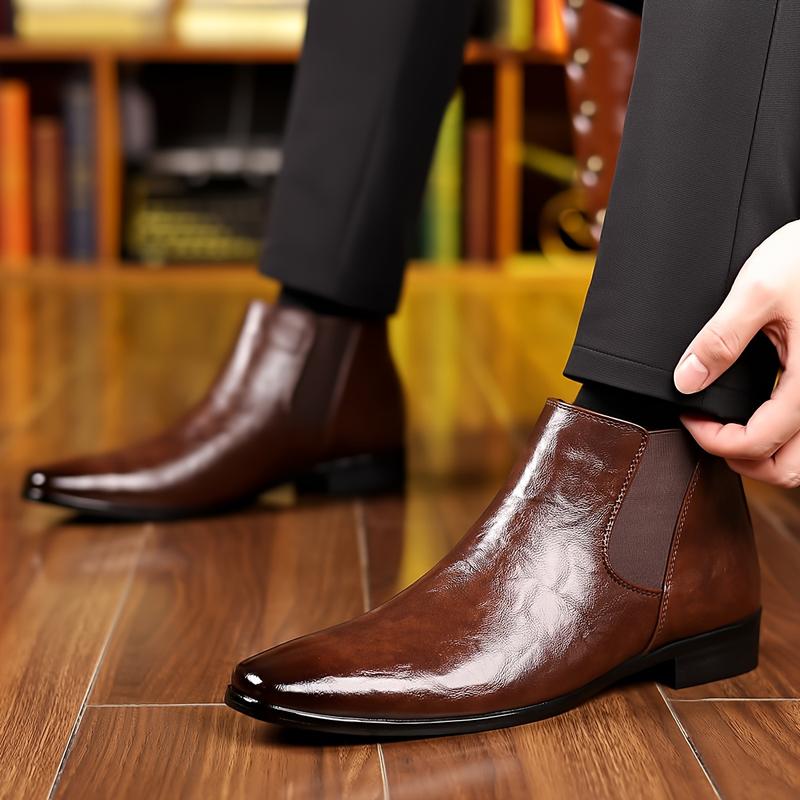 New men's pointed-toe business Chelsea boots, available in black and brown, mid-calf length, stylish business boots, casual leather shoes, perfect as a Christmas gift for your boyfriend.
