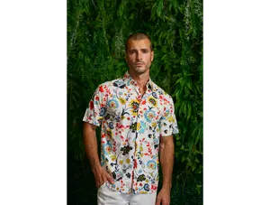 Men's Short Sleeve Multi-Color Retro Boho Print Shirt