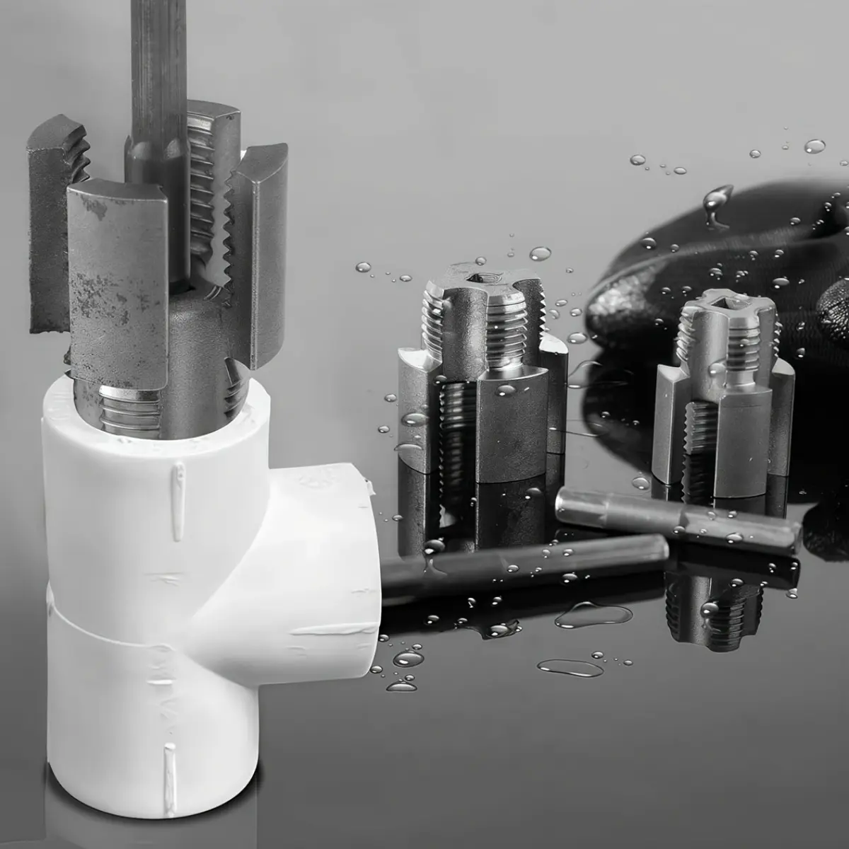 5-Piece Integrated Internal External Pipe Threading Tool Set, Heavy Duty Plastic Pipe Reamer & Threading Kit, Cutting, Drill Compatible for PVC/PPR/MPP Pipes, Multi-Size 1/2", 3/4", 1" Pipe Thread Cutter for Home DIY and Professional Plumbing Work