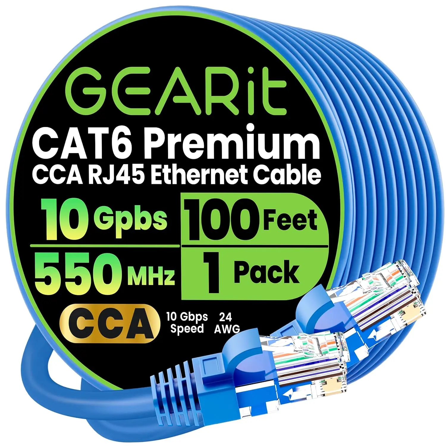 GEARit Cat6 Ethernet Patch Cable - High Speed CCA Network Cord - UTP, Blue
