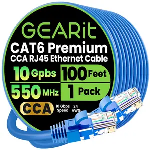 GEARit Cat6 Ethernet Patch Cable - High Speed CCA Network Cord - UTP, Blue GEARit Cat6 Ethernet Patch Cable - High Speed CCA Network Cord - UTP, Blue