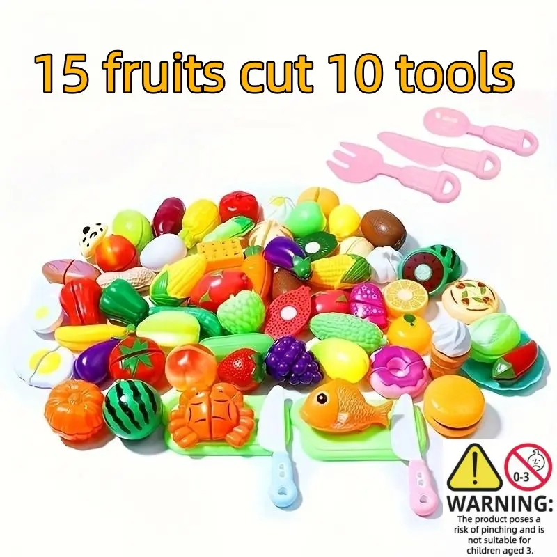 Fruit & Vegetable Cutting Toy, Kitchen Pretend Play Food Set, Play Kitchen Accessories, Pretend Cooking Set, Toddler Cooking Playset, Early Skills Development Toy, Birthday Gift for Kids