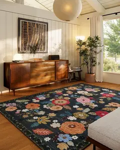 Palohom Area Rugs for Living Room: Washable  Non Slip Low Pile Soft Faux Wool Non Shedding Vintage Floral Large Carpet for Bedroom Dining Room Kitchen Nursery Under Table Home Office Farmhouse Indoor Rug