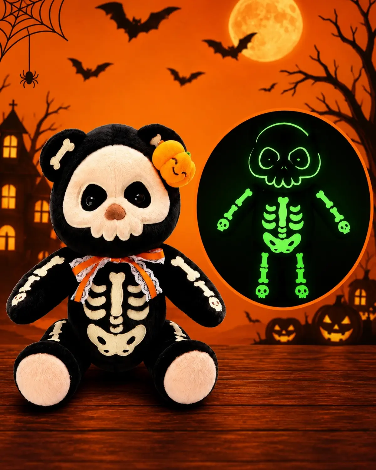 Getahug Halloween Glow-in-the-Dark Skeleton Teddy Bear | Halloween Limited Edition Handmade Jointed Stuffed Animal Gift (Pre-sale)
