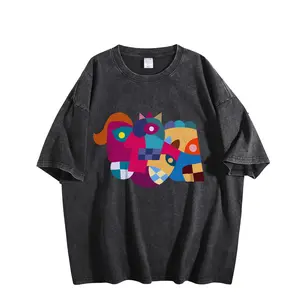 Acid Washed Graphic T-Shirts - Oversized Cotton Vintage Tee Loose Fit Short Sleeve Casual Tshirts for Men Women with Colorful Abstract Design