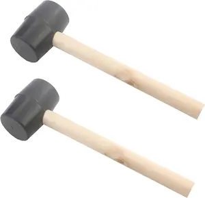 2 Pcs 10 Oz Rubber Mallet Hammer with Wood Handle for Floor Installation, Camping, Tent Stakes, Home Decoration Construction (M)