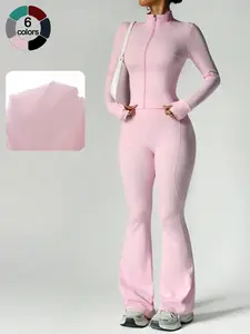 Women's High Elasticity Yoga Set, Skin-Friendly Fabric, Slimming Neckline, High Waist Butt Lifting, Multi-Color Options, Gym Workout Running