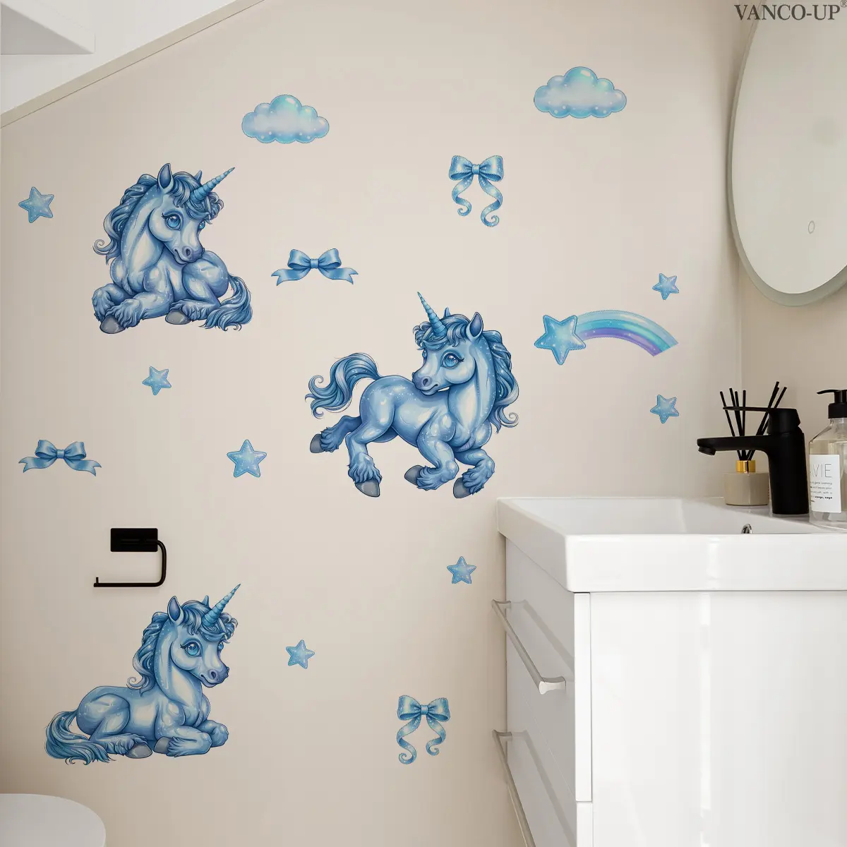 Blue Bow Unicorn Cloud Wall Stickers 30×90cm Self-Adhesive Decor for Living Room Hallway
