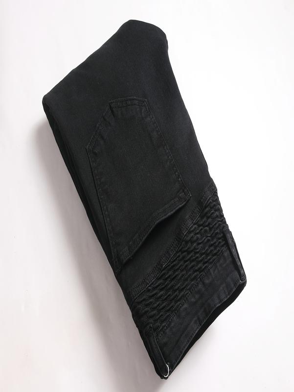 Men's Slim Fit Biker Jeans Ripped & Distressed Moto Denim Pants 100% Cotton Solid Black Color for Stylish Riders