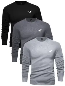 Men's Crew Neck Casual Long Sleeve T-Shirt Three-Piece Set, All-Season Versatile Men's Top, Streetwear American Sports T-Shirt, Ideal Gift for Boyfriend/Husband, Fashionable Long T-Shirt