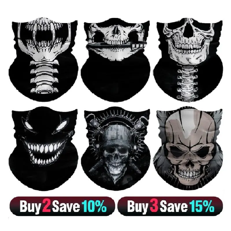 6pcs UV Protection Cooling Neck Gaiter Face Mask -Elastic Balaclava Headbands Headwear, Windproof Skull Bandana for Men for Motorcycle Cycling Riding Skiing Party Breathable Protection Skeleton Ghost Multi-Functional Christmas Gift tiktokshop