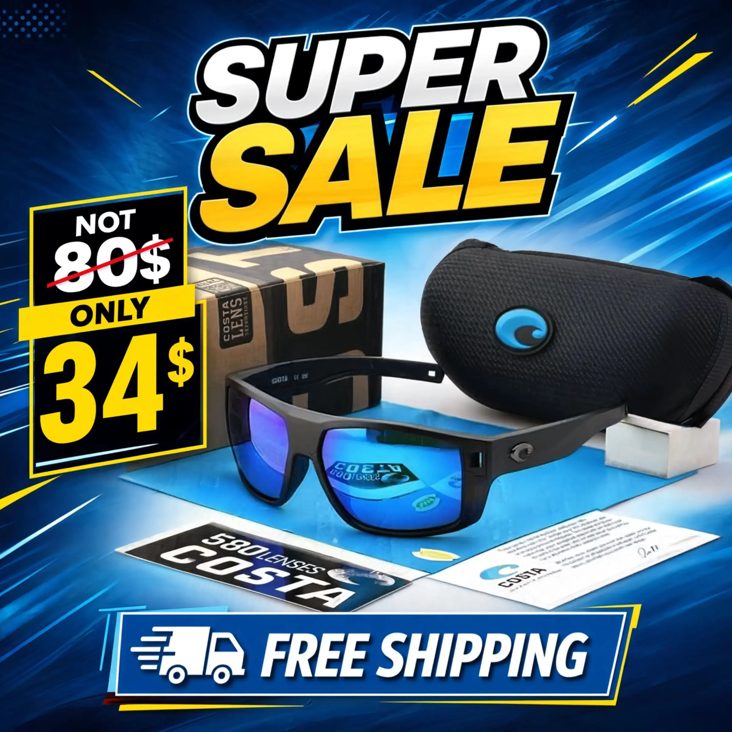 [Costa Diego 2026] 580P Polarized UV400 Sunglasses, Men's Shades for Fishing, Boating, Outdoor Activities