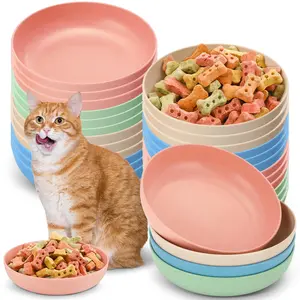 4pcs Cat Food Bowl Set, 14.5cm Cat Bowls, Relieve Fatigue, Small Flat Cat Dish, Shallow Pet Feeding Plate for Cats and Small Dogs