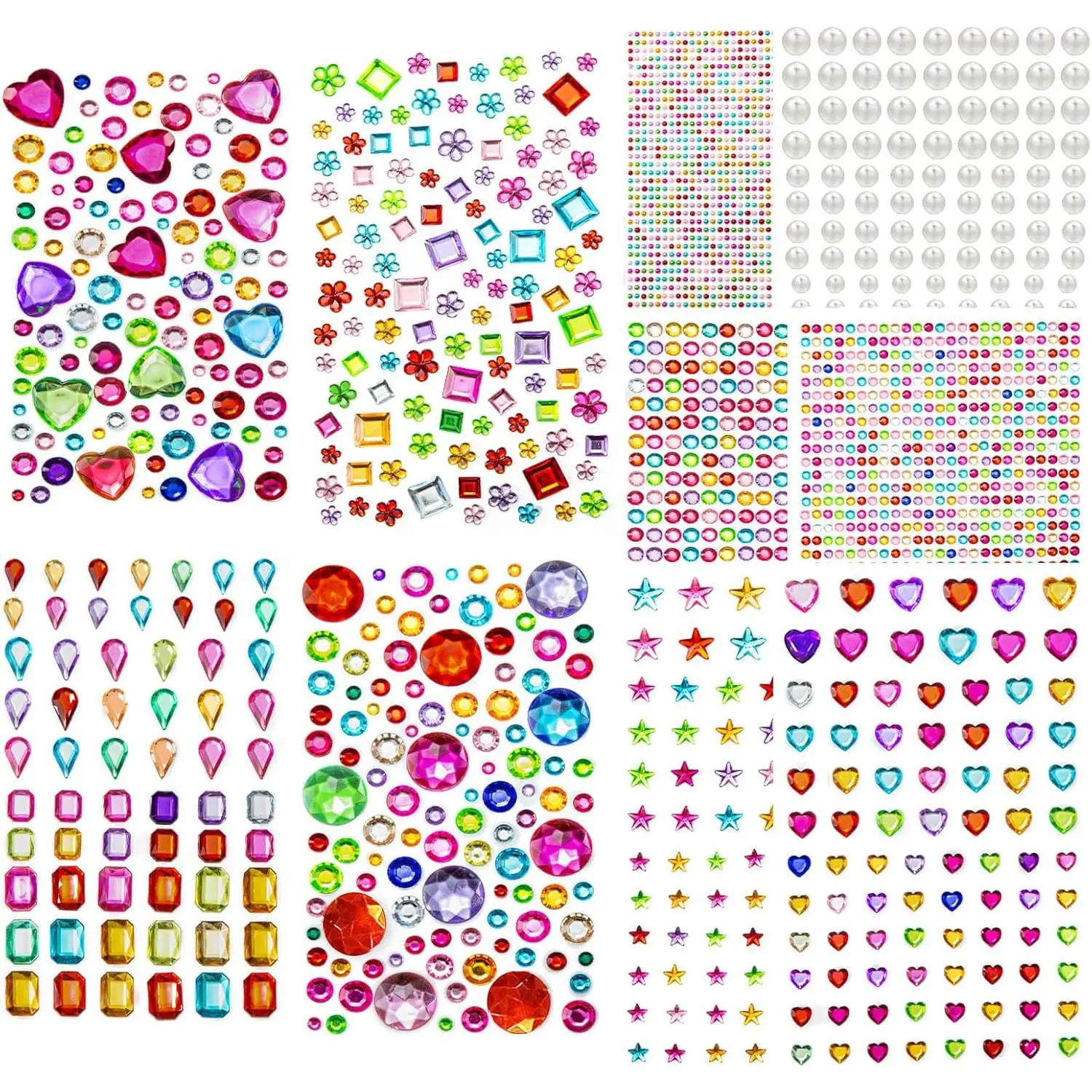 Women's Blouse Craft Embellishment - 2774 PCS Self-Adhesive Plastic Acrylic Gem Stickers, Assorted Shapes & Heart Rhinestones, Bling Supplies for Kids, Self-Adhesive Gem Stickers