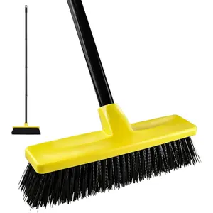 12" Wide 50" Long Handle Push Broom with Stiff Bristles for Indoor Outdoor Cleaning Scrubbing Deck Driveway Yard Patio Wood Stone Tile Floor