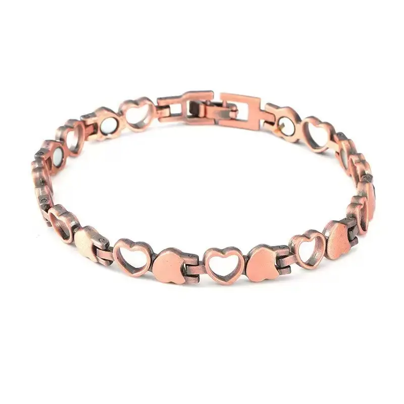 Vintage Red Copper Bracelets Jewelry for Women, Elegant Hollow Heart Magnetic Link Design for Everyday Wear & Costume Accessory, Elegant Jewelry Bracelet, Arm Candy Accessories, For Females, Daily, Bracelets Accessories, Casual