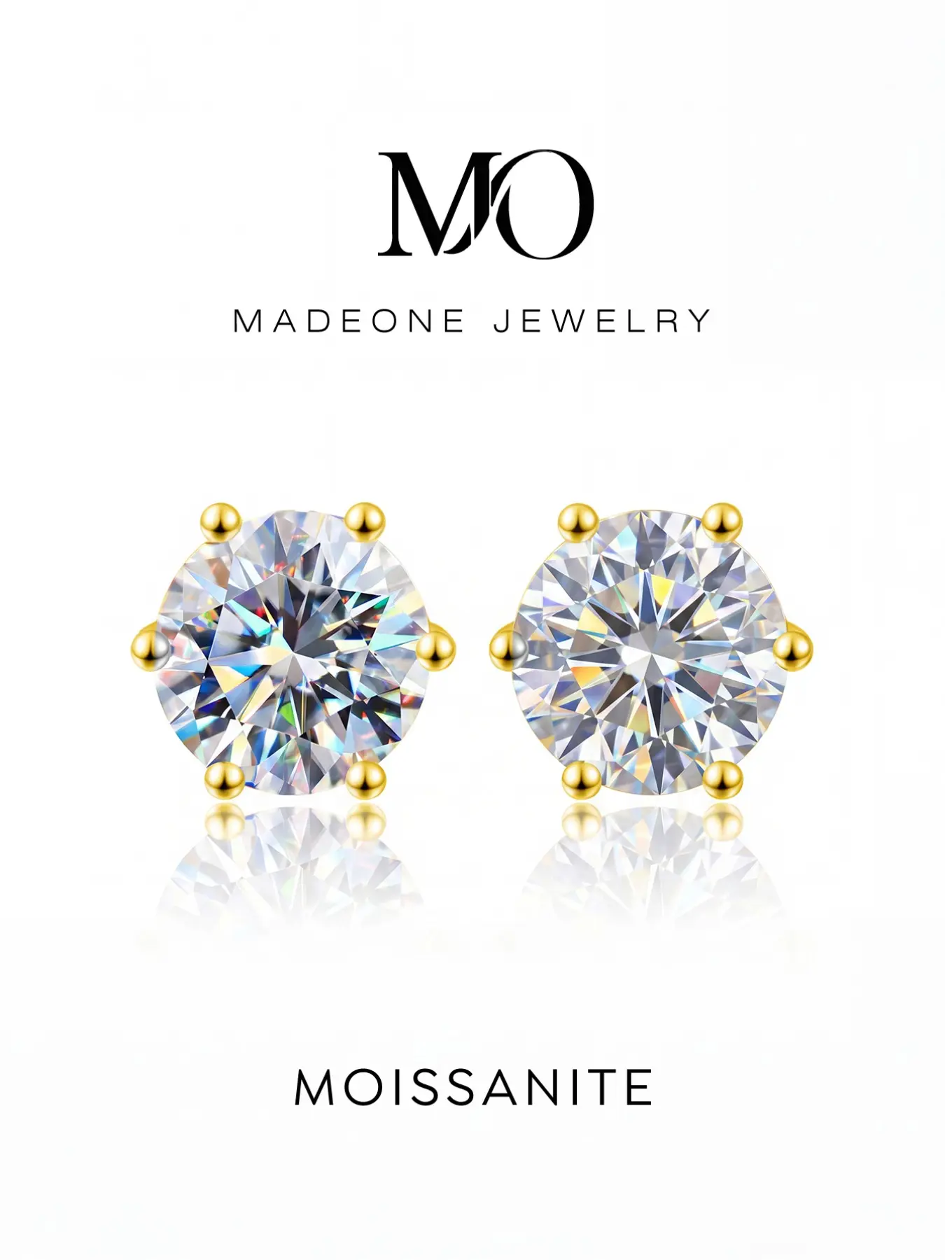 1 Pair Sparkle Copper Stud Earrings with 2.0ct Synthetic Moissanite for Women Engagement Wedding Fine Jewelry