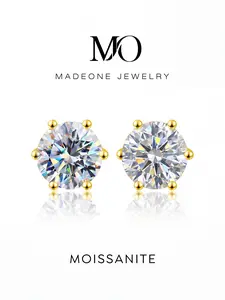 1 Pair Sparkle Copper Stud Earrings with 2.0ct Synthetic Moissanite for Women Engagement Wedding Fine Jewelry