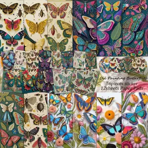 68pieces(12papers+56stickers) Vintage Oil Painting Butterfly DIY Scrapbook Paper Pack, Perfect for Gift Wrapping Paper, Journal Supplies, Arts Crafts, Scrapbooking Supplies, DIY Crafts, Holiday Decorations, Crafting Kit