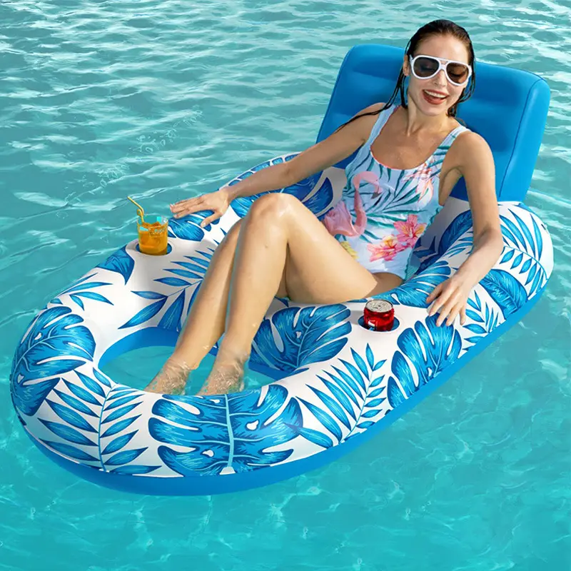 Inflatable Pool Float with Armrest & Backrest Adult - Pool lounger float with Cup Holders ,Tropical-print Tanning Bed Pool Floaties - PVC Float Chair for Swimming Pool,Summer Beach Pool Party Supplies for Adults, Inflatable Floater, Pool Floaters