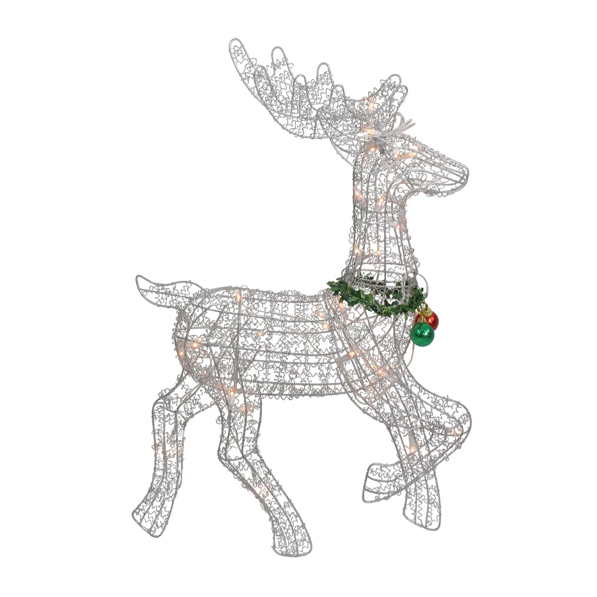 Norhtlight 25" Silver & Green Lit Prancing Reindeer Outdoor