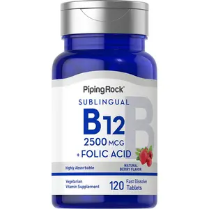 Piping Rock Vitamin B12 Sublingual | 2500 mcg | 120 Tablets | with Folic Acid | Supplement for Women and Men | Berry Flavor | Vegetarian, Non-GMO, Gluten Free