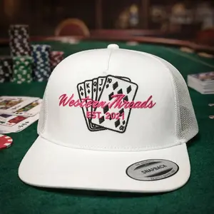 Western Threads Trucker Hat EST 2021, Poker Cards Embroidered Mesh Snapback Cap, Western Casino Style Hat for Men Women