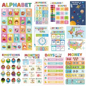 16 Educational Posters for Toddlers 1-3, Laminated Classroom Learning Posters for Kids 3-5, Kindergarten Classroom Must Haves, Preschool Homeschool Supplier Materials Alphabet Number Chart Classroom Wall Decor