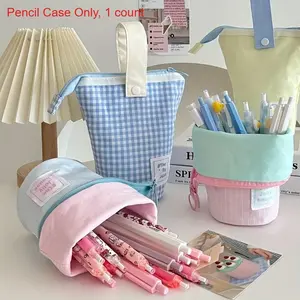 High Capacity Zippered Polyester Pencil Case, Stylish Fabric Desk Organizer for Office Supplies, Durable Multi-Functional Storage Bag