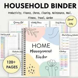 Home Management Binder Planner, Spiral Bound Organizer with 120+ Pages for Productivity, Financial Tracking, Cleaning Schedules, Fitness & Garden Planning, Weekly, Monthly, Annual Schedules, Meal Planner, Budget Tracker, Travel Organizer, Notebook Planner