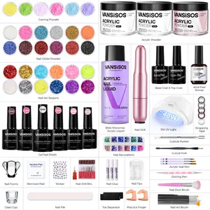 VANSISOS All-in-One Acrylic Nail Kit | 500+PCS Nail Charms & Tools | Beginner-Friendly DIY Nail Art Set for Stunning Salon Results at Home