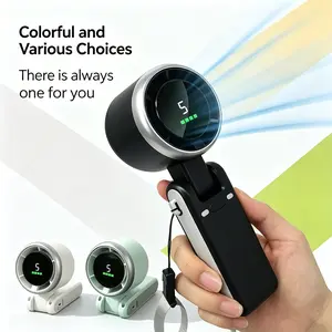 Portable Handheld Turbo Fan10 Hours Battery Operated 5 Gear Speed 3-in-1 Foldable for Summer Travel OutdoorActivities Beach Indoor Office DeskMultifunctional Fan with HD Display & USB-CCharging
