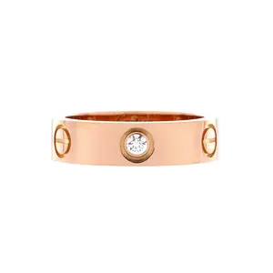 Pre-owned Cartier Love 3 Diamonds Band Ring 18K Rose Gold with Diamonds by Rebag