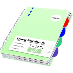 5 Subject Notebook with Tabs Dividers B5 Spiral Notebook, 7" X 10" Lined Journal Notebooks for School Office Work, 206 Pages Notebooks for Women Men School Meeting,