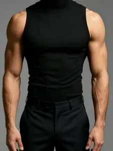 Men's Sleeveless High Neck Top, Fitted Casual Streetwear Tank, Comfortable and Stylish, Perfect for Daily Wear