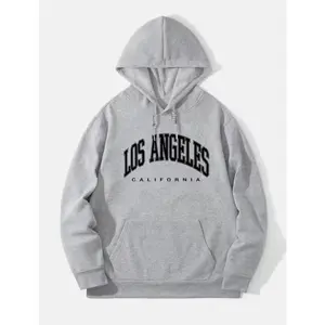 Men's Black Hoodie with Los Angeles California Arch Print - Casual Streetwear for Daily Wear and Travel
